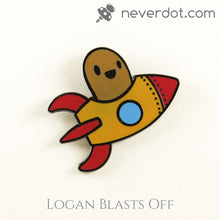 Logan Blasts Off pin freed of the constraints of gravity or flannel shirts